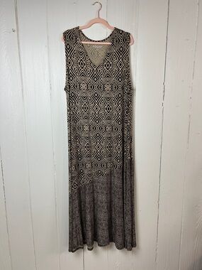 Soft Surroundings Sleeveless brown and Cream Geometric Maxi Dress Size 2x